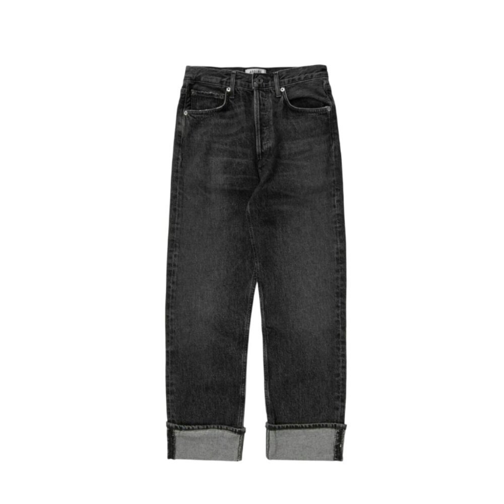 Agolde Fran Jeans Pants Womens 33 Black Button Fly Straight Leg Denim Baggy Fit